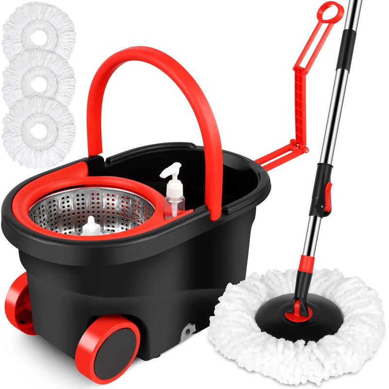 Spin Mop and Bucket on Wheels with Wringer Set & Mop Replacement Heads
