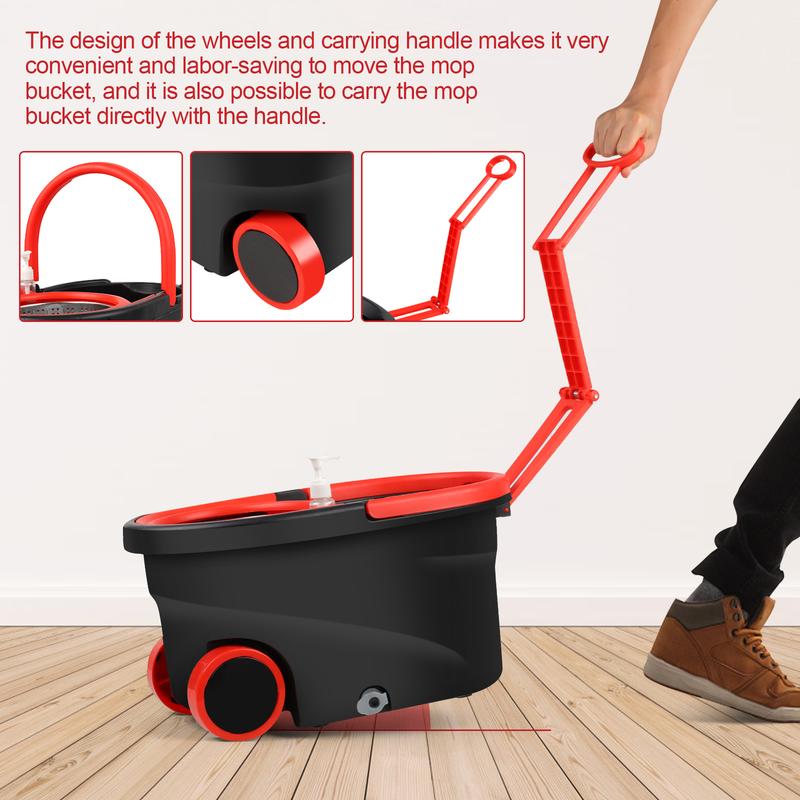 Spin Mop and Bucket on Wheels with Wringer Set & Mop Replacement Heads